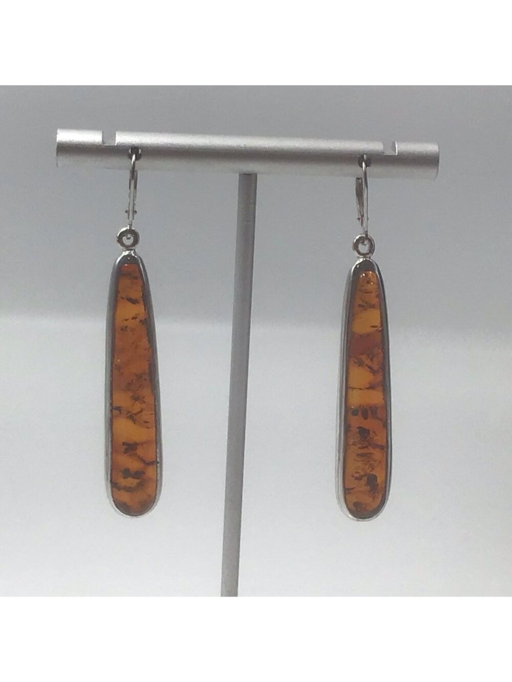Sterling Silver Amber Earrings Long Dangle 9 Grams 2.25”